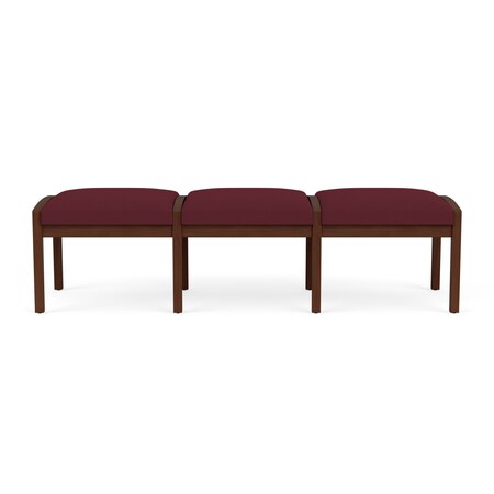 Lesro Lenox Wood 3 Seat Bench Wood Frame, Walnut, OH Wine Upholstery LW3001